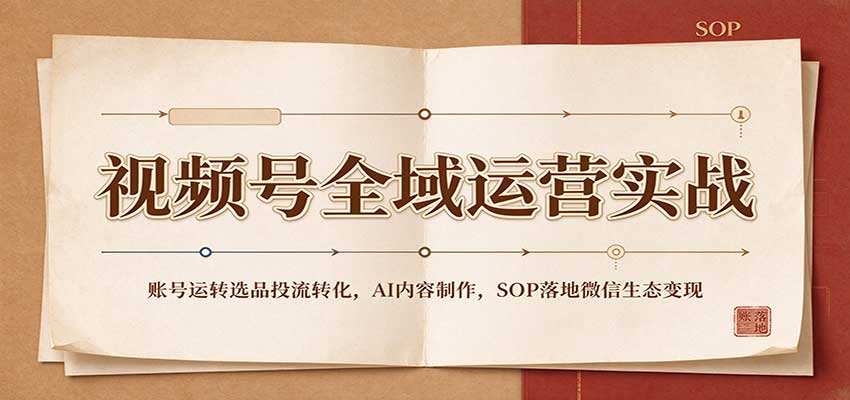 视频号全域运营实战：账号运转选品投流转化，AI内容制作，SOP落地微信生态变现-副业研究所