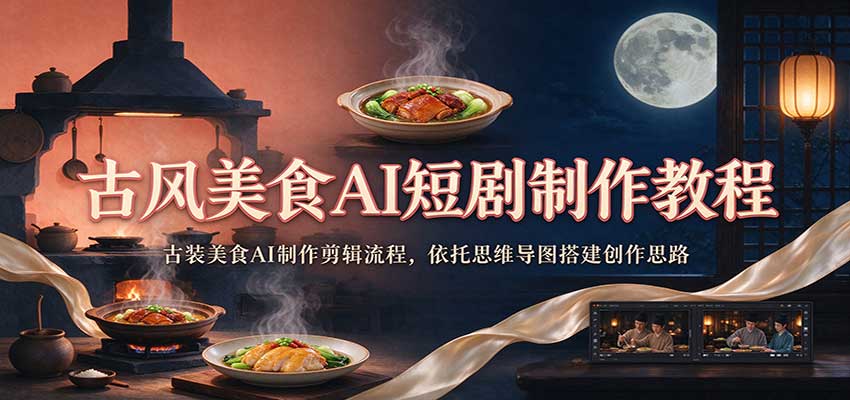 古风美食AI短剧制作教程：古装美食AI制作剪辑流程，依托思维导图搭建创作思路-副业研究所