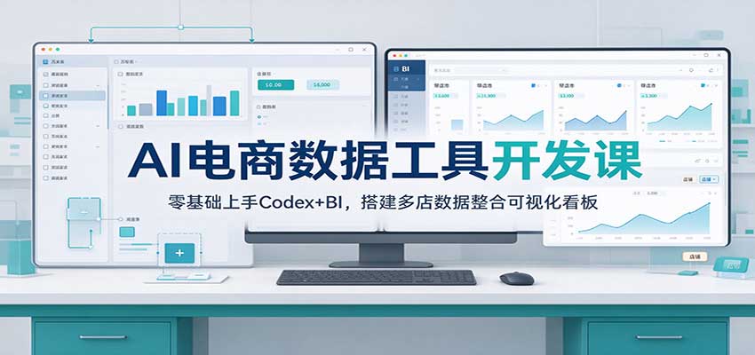 AI电商数据工具开发课：零基础上手Codex+BI，搭建多店数据整合可视化看板-副业研究所