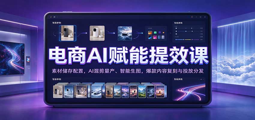 电商AI赋能提效课：素材储存配置，AI混剪量产、智能生图，爆款内容复刻与投放分发-副业研究所