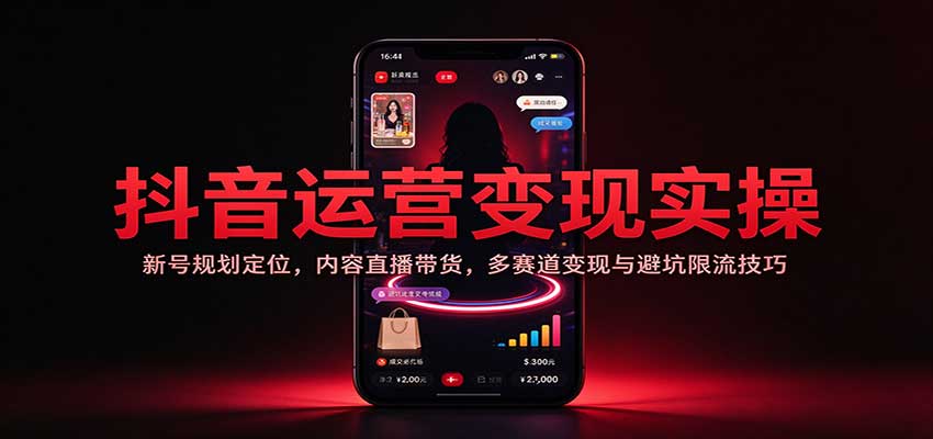 抖音运营变现实操：新号规划定位，内容直播带货，多赛道变现与避坑限流技巧-副业研究所
