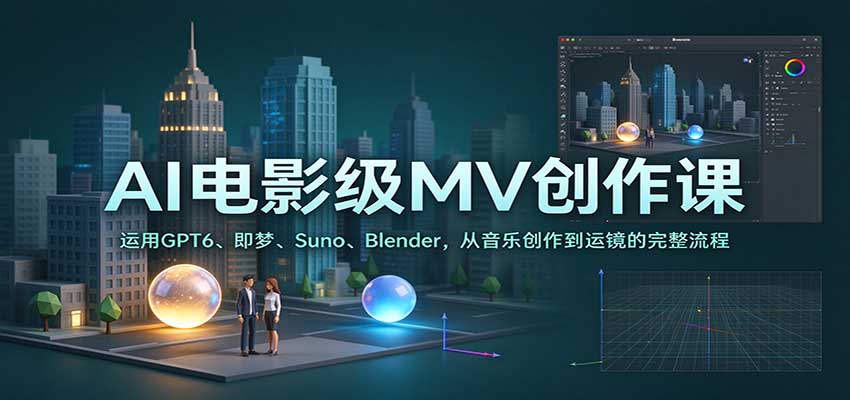 AI电影级MV创作课：运用GPT6、即梦、Suno、Blender，从音乐创作到运镜的完整流-副业研究所
