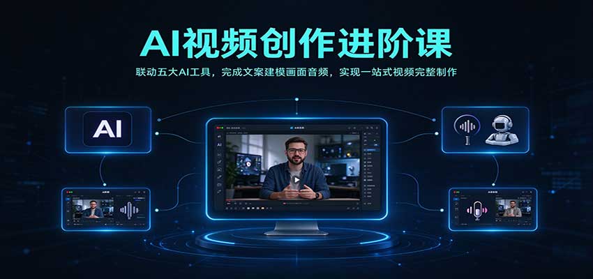AI视频创作进阶课：联动五大AI工具，完成文案建模画面音频，实现一站式视频完整制作-副业研究所