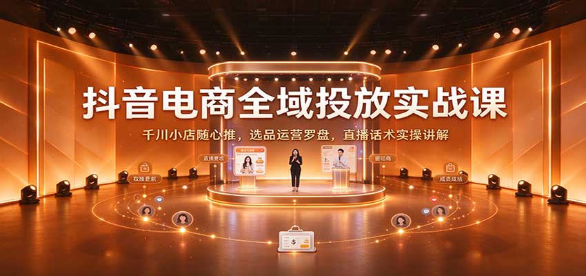 抖音电商全域投放实战课：千川小店随心推，选品运营罗盘，直播话术实操讲解配图