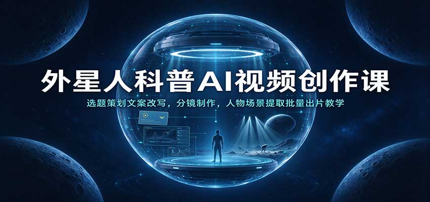 外星人科普AI视频创作课：选题策划文案改写，分镜制作，人物场景提取批量出片教学-副业研究所