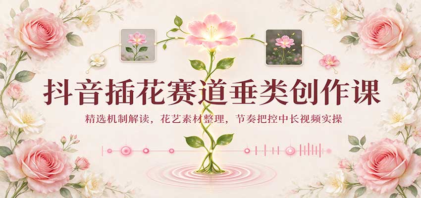 抖音插花赛道垂类创作课：精选机制解读，花艺素材整理，节奏把控中长视频实操-副业研究所