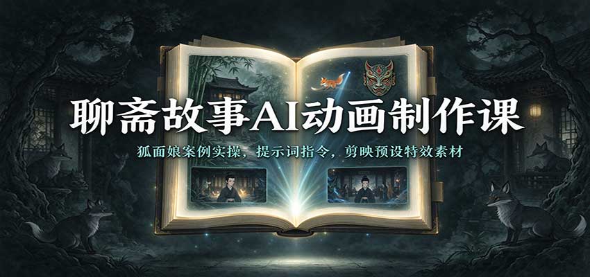 聊斋故事AI动画制作课：狐面娘案例实操，提示词指令，剪映预设特效素材-副业研究所