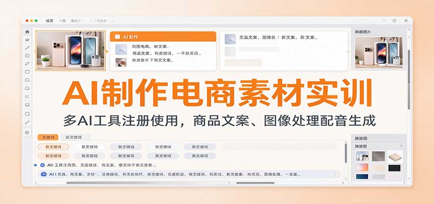 AI制作电商素材实训：多AI工具注册使用，商品文案、图像处理配音生成-副业研究所