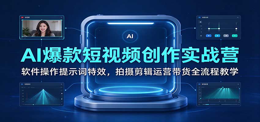 AI爆款短视频创作实战营：软件操作提示词特效，拍摄剪辑运营带货全流程教学-副业研究所