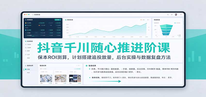 抖音千川随心推进阶课：保本ROI测算，计划搭建追投放量，后台实操与数据复盘方法-副业研究所