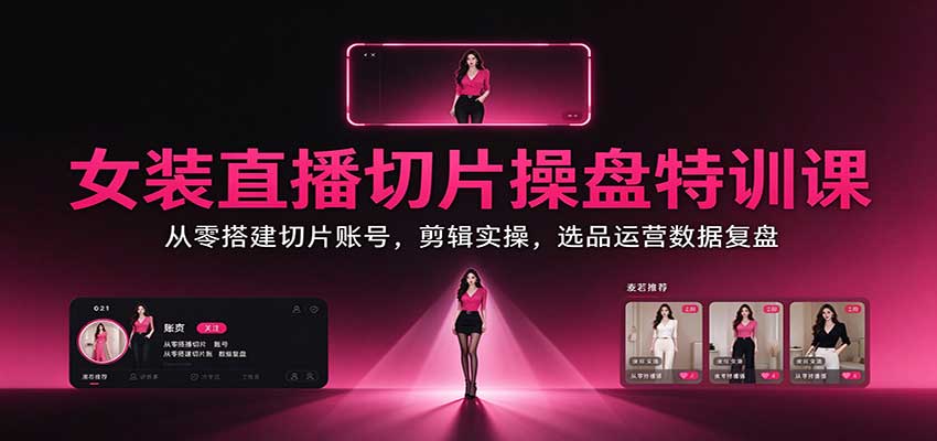 女装直播切片操盘特训课：从零搭建切片账号，剪辑实操，选品运营数据复盘-副业研究所