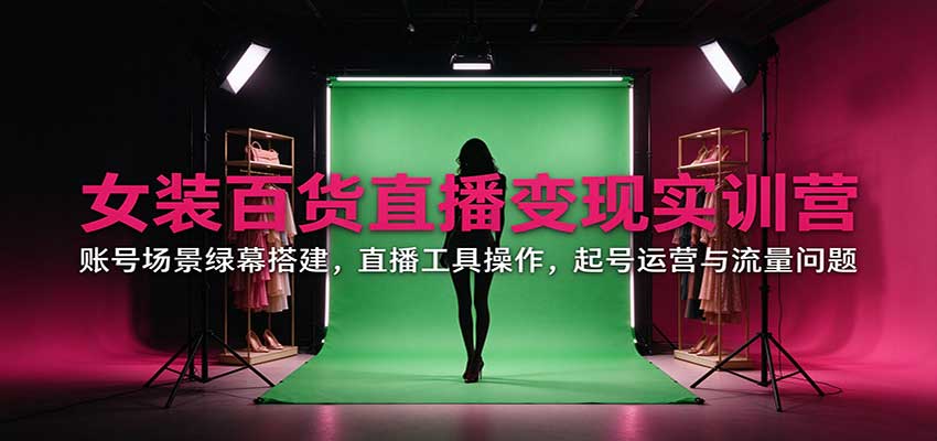 女装百货直播变现实训营：账号场景绿幕搭建，直播工具操作，起号运营与流量问题-副业研究所