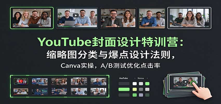 YouTube封面设计特训营：缩略图分类与爆点设计法则，Canva实操，A/B测试优化点击率-副业研究所