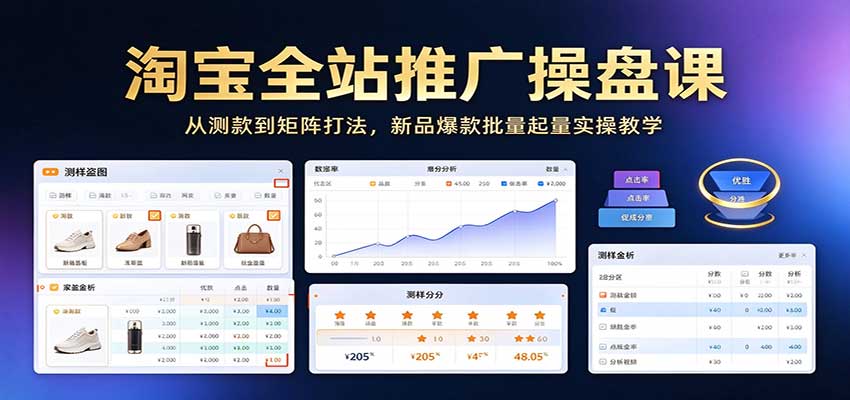 淘宝全站推广操盘课：从测款到矩阵打法，新品爆款批量起量实操教学-副业研究所