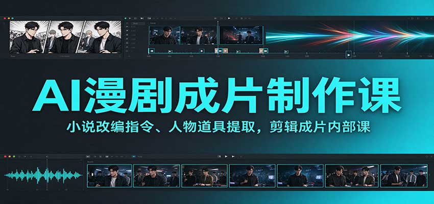 AI漫剧成片制作课：小说改编指令、人物道具提取，剪辑成片全流程-副业研究所