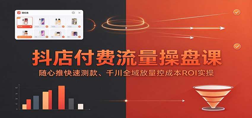 抖店付费流量操盘课：随心推快速测款、千川全域放量控成本ROI实操-副业研究所