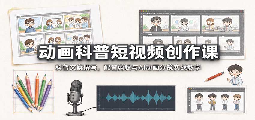 动画科普短视频创作课：科普文案撰写，配音剪辑与AI动画分镜实战教学-副业研究所
