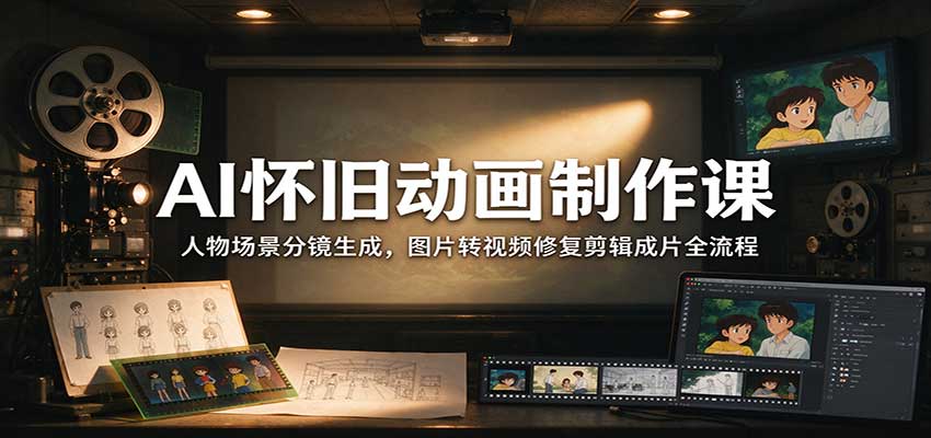 AI怀旧动画制作课：人物场景分镜生成，图片转视频修复剪辑成片全流程-副业研究所