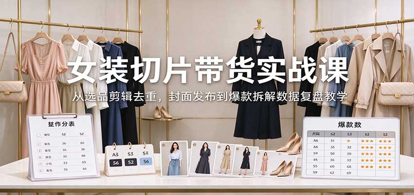 女装切片带货实战课：从选品剪辑去重，封面发布到爆款拆解数据复盘教学-副业研究所