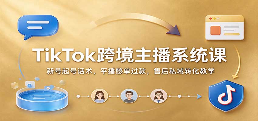 TikTok跨境主播系统课：新号起号话术，平播憋单过款，售后私域转化教学-副业研究所