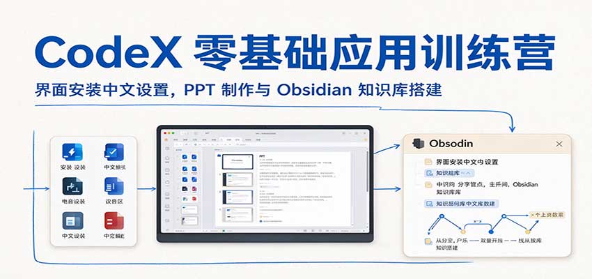 CodeX零基础应用训练营：界面安装中文设置，PPT制作与Obsidian知识库搭建-副业研究所