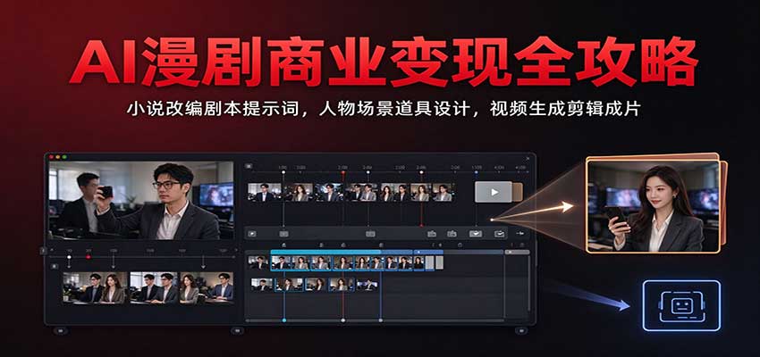 AI漫剧商业变现全攻略：小说改编剧本提示词，人物场景道具设计，视频生成剪辑成片-副业研究所